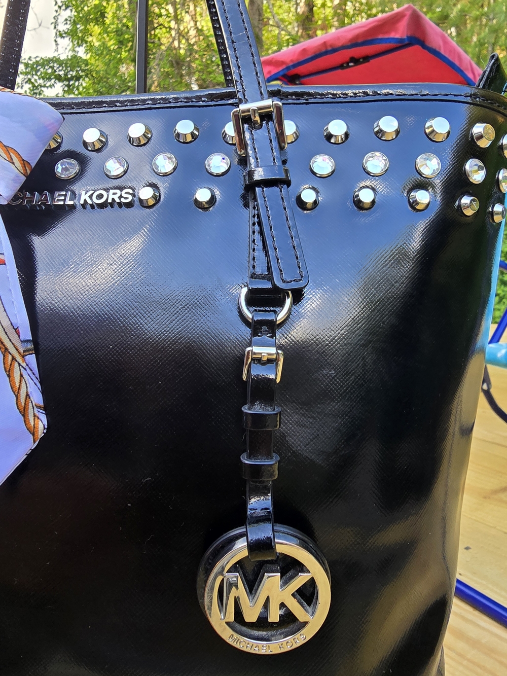 Michael Kors Black Studded Patent Tote Bag EUC - Picture 3 of 6